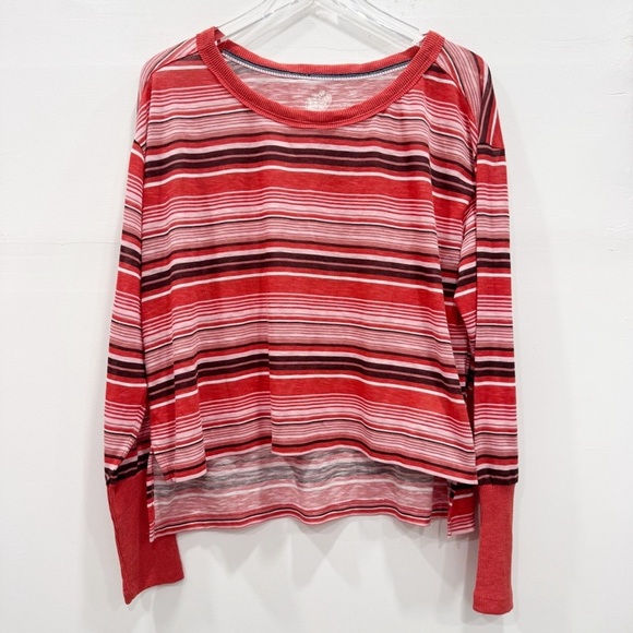 Anthropologie Pilcro Boxy Heritage Pullover Blouse Top Red Stripe Large Cotton - Picture 2 of 7